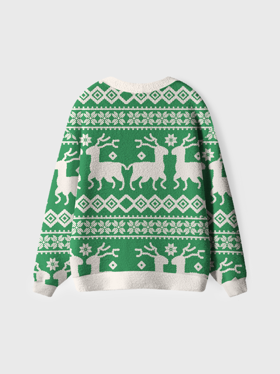 Vintage Green Christmas Reindeer Ugly Cardigan Sweaters