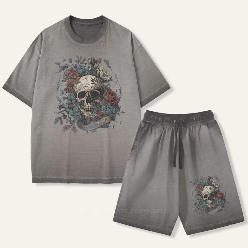 Vintage Rock N Roll Skull Roses Gradient Washed Suit