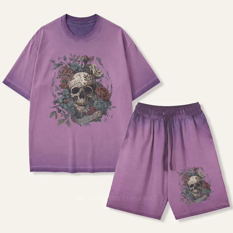 Vintage Rock N Roll Skull Roses Gradient Washed Suit