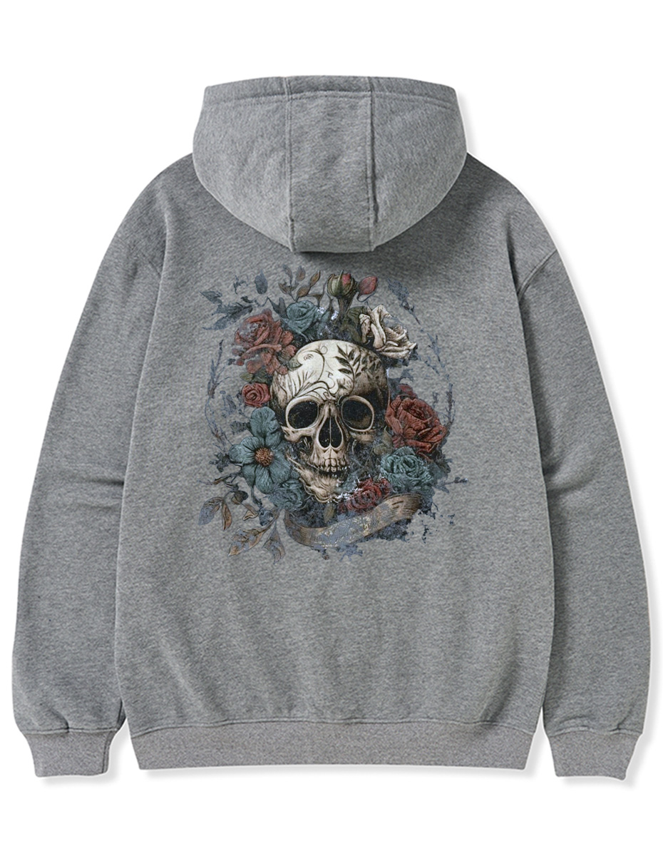 Vintage Rock N Roll Skull Roses Zip Hoodie