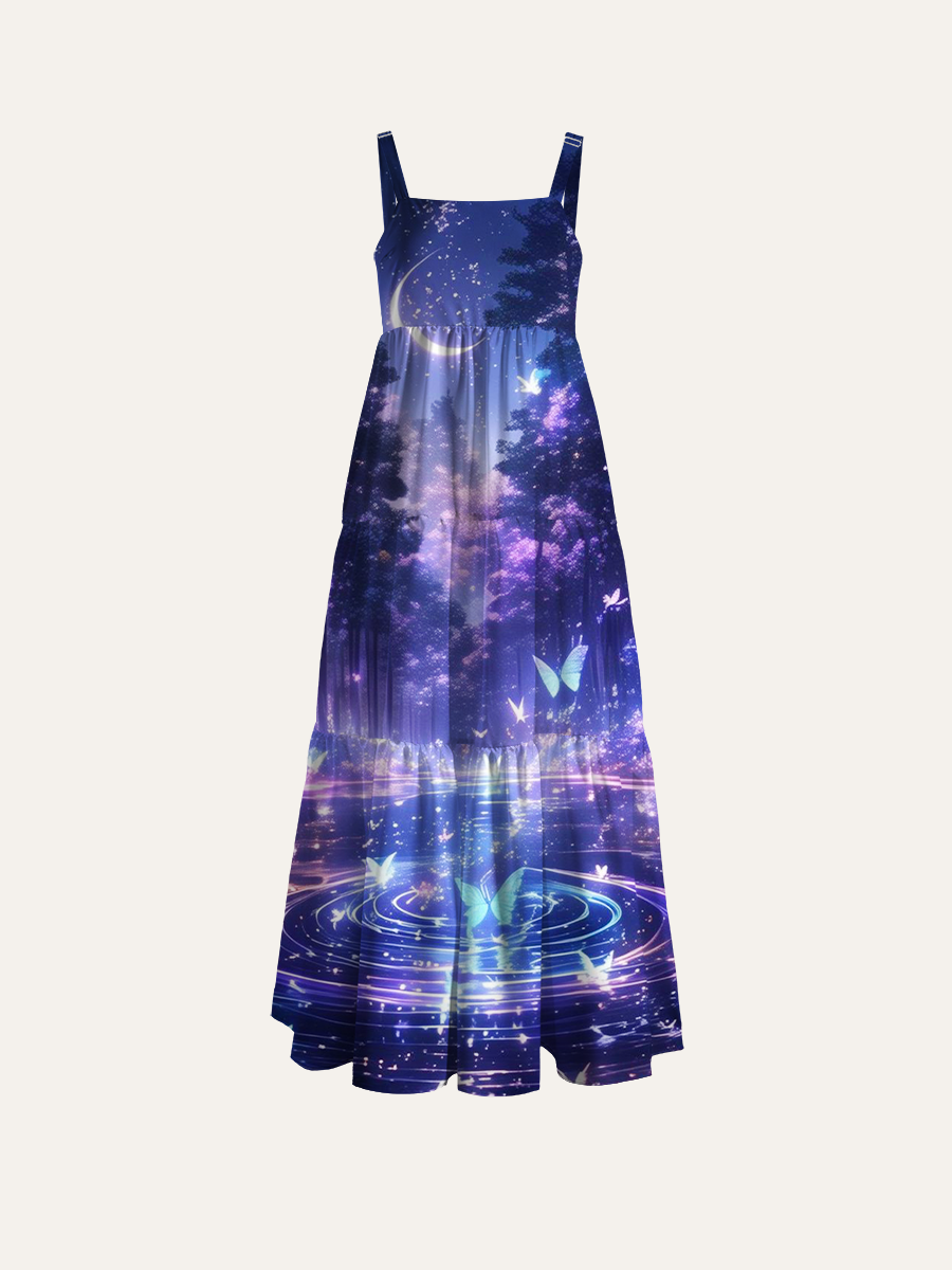 Dreamy Magical Cottagecore Ajustable Wide Straps Maxi Dress