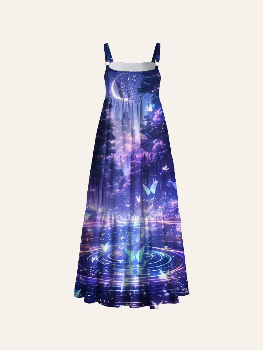 Dreamy Magical Cottagecore Ajustable Wide Straps Maxi Dress