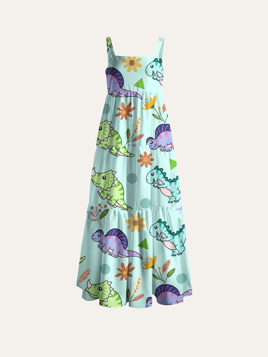 Simple Flat Cartoon Ajustable Wide Straps Maxi Dress