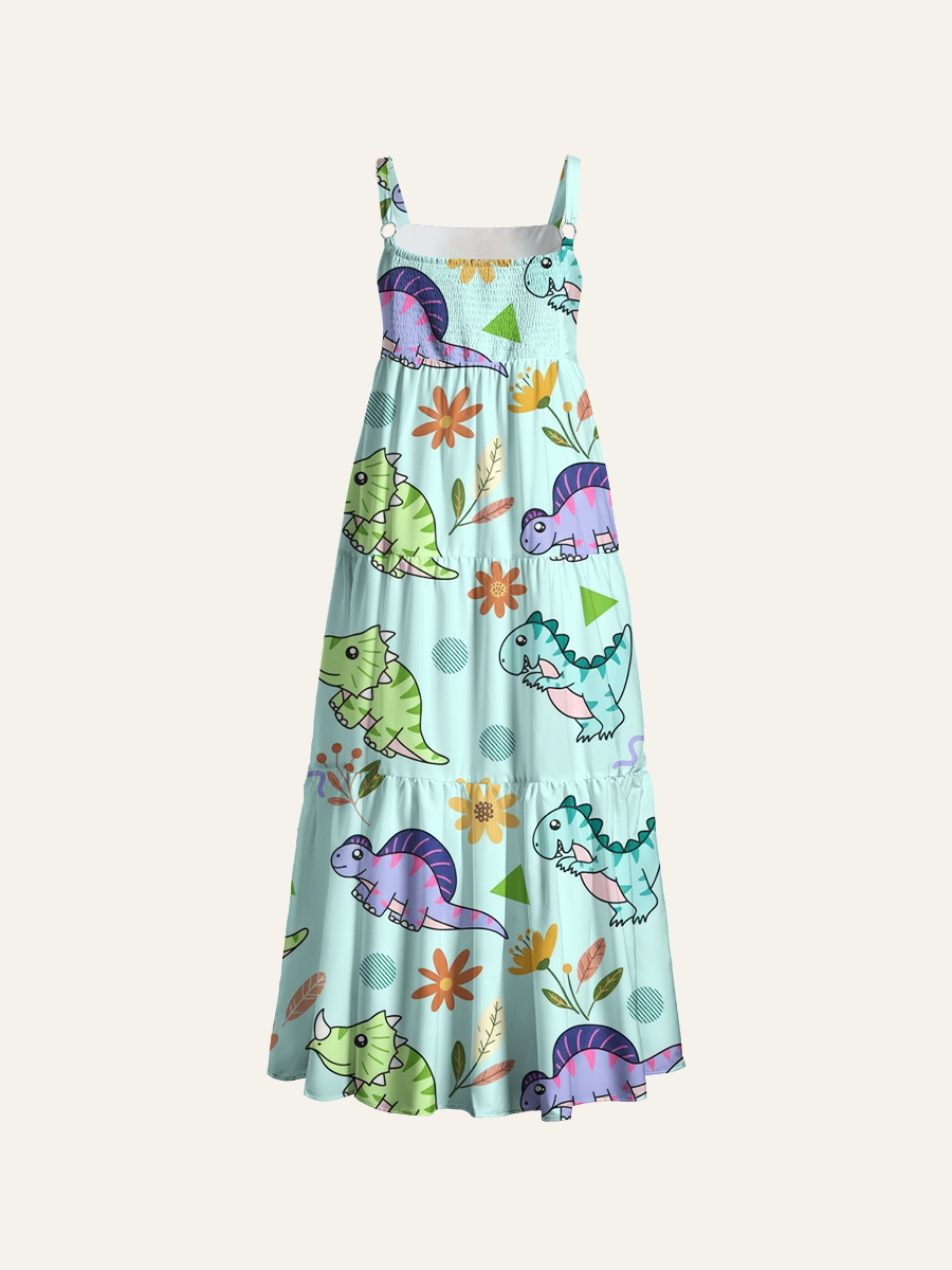 Simple Flat Cartoon Ajustable Wide Straps Maxi Dress