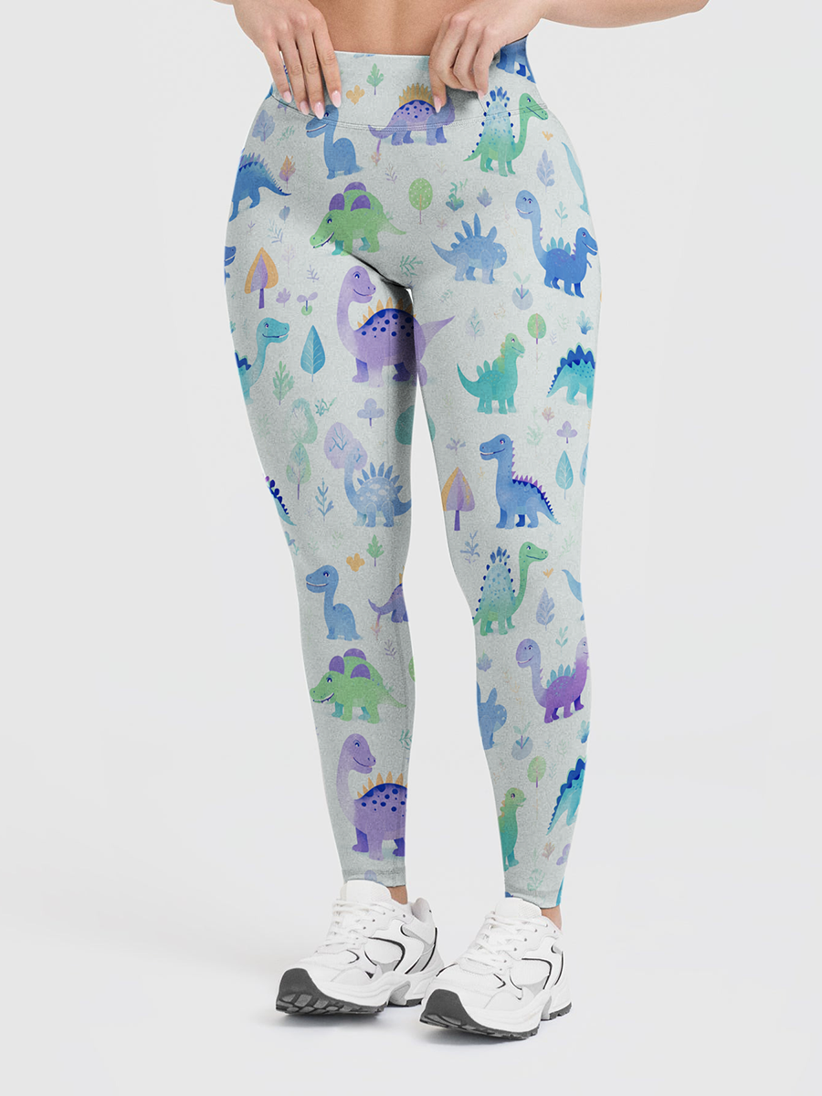 Vintage Soft Watercolor Dinosaur Leggings