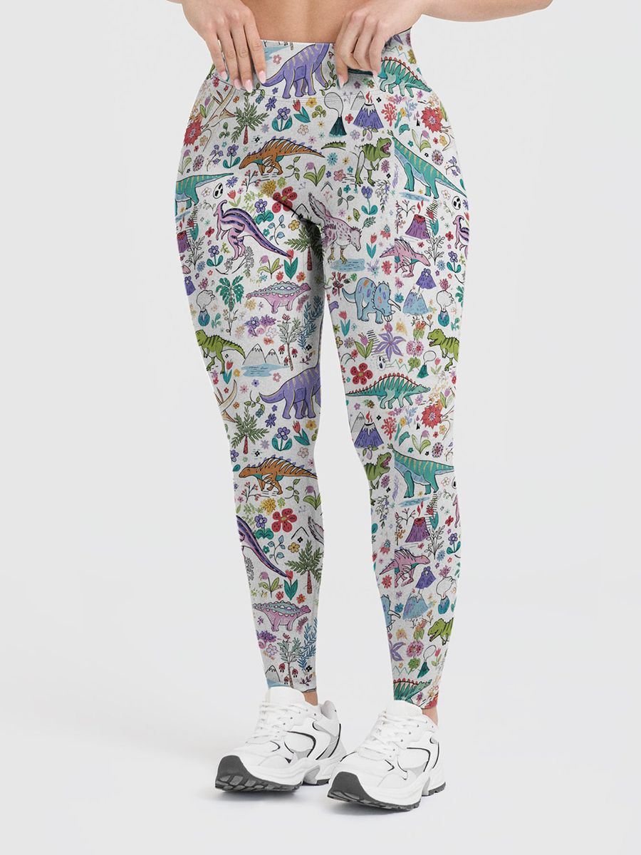 Vintage Mixed Flora & Volcano Mountain Leggings