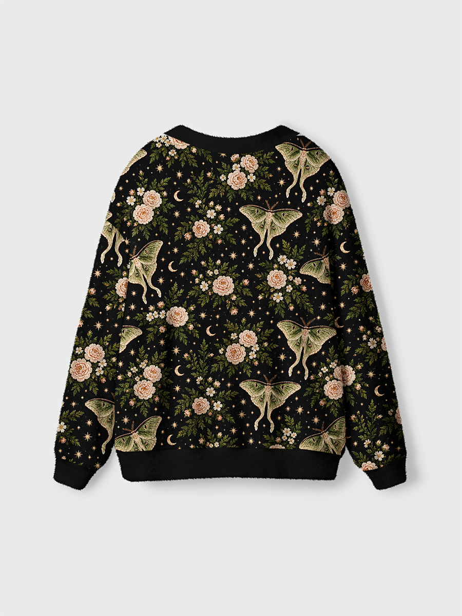 Vintage Embroidery Style Luna Moth Peony Moon Star Cardigan Sweaters