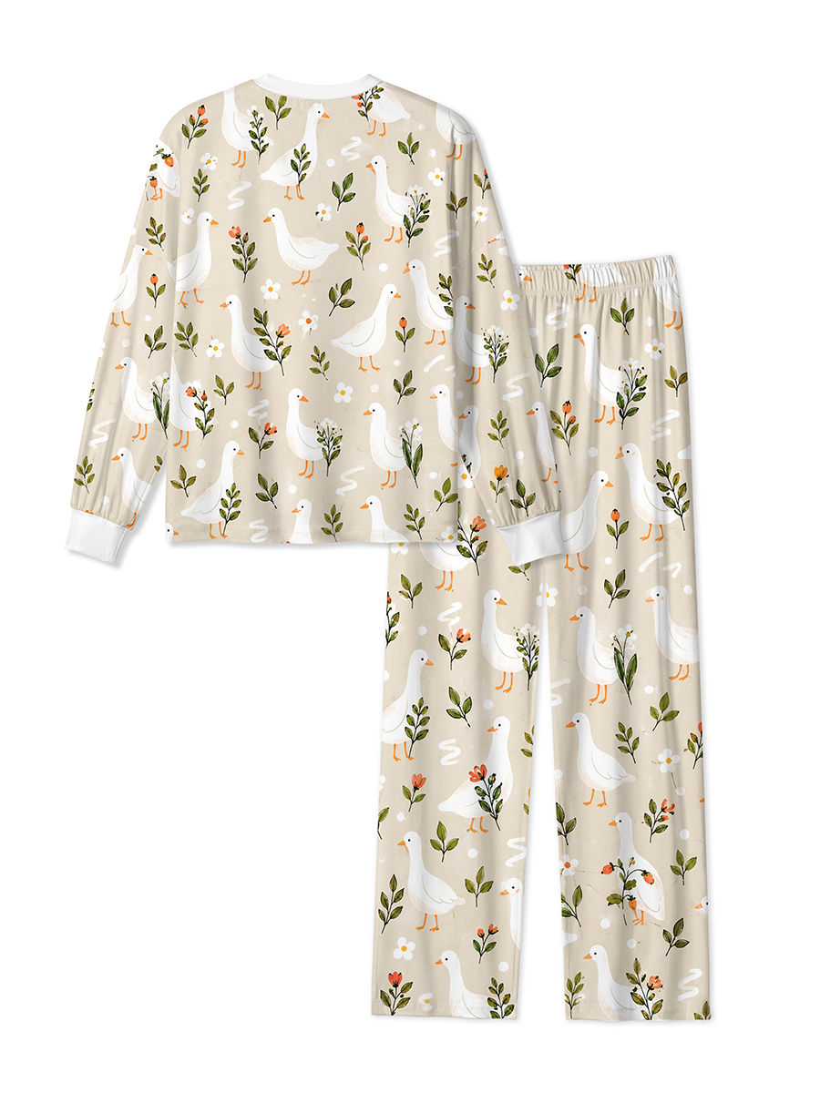 Vintage Cute Goose Floral Pajamas