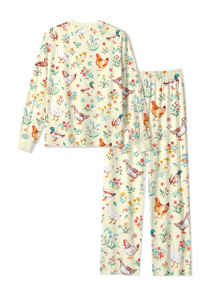 Vintage Pastoral Duck Chicken Floral Pajamas