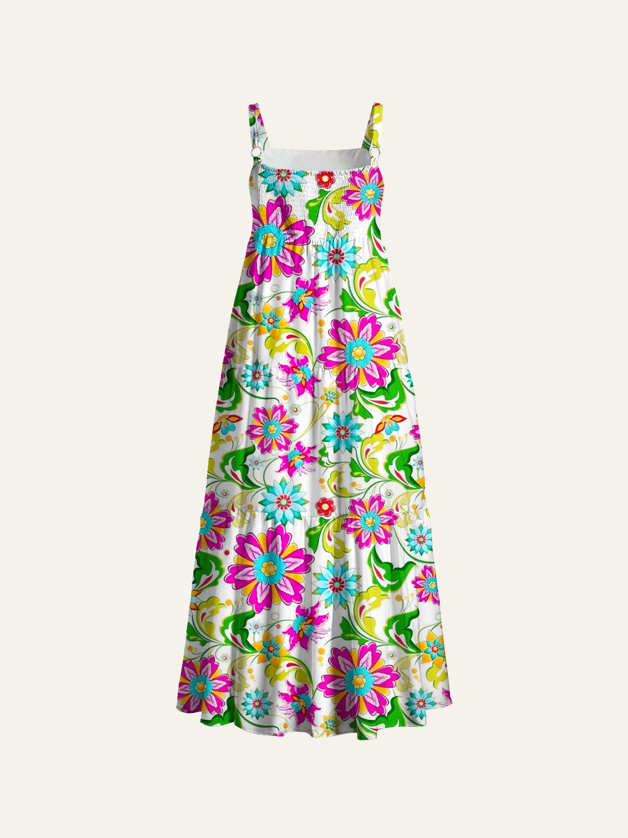 Simple Flat Cartoon Ajustable Wide Straps Maxi Dress