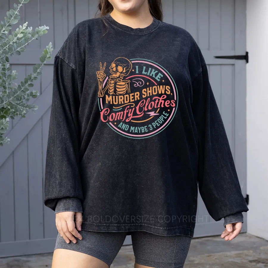 Vintage I Like Murder Shows Washed Long Sleeve Shirt