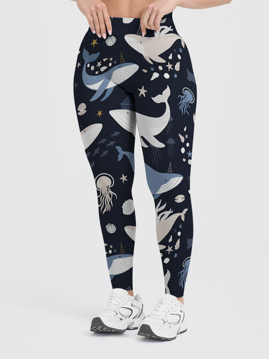 Vintage Minimalist Whale & Jellyfish Starburst Leggings