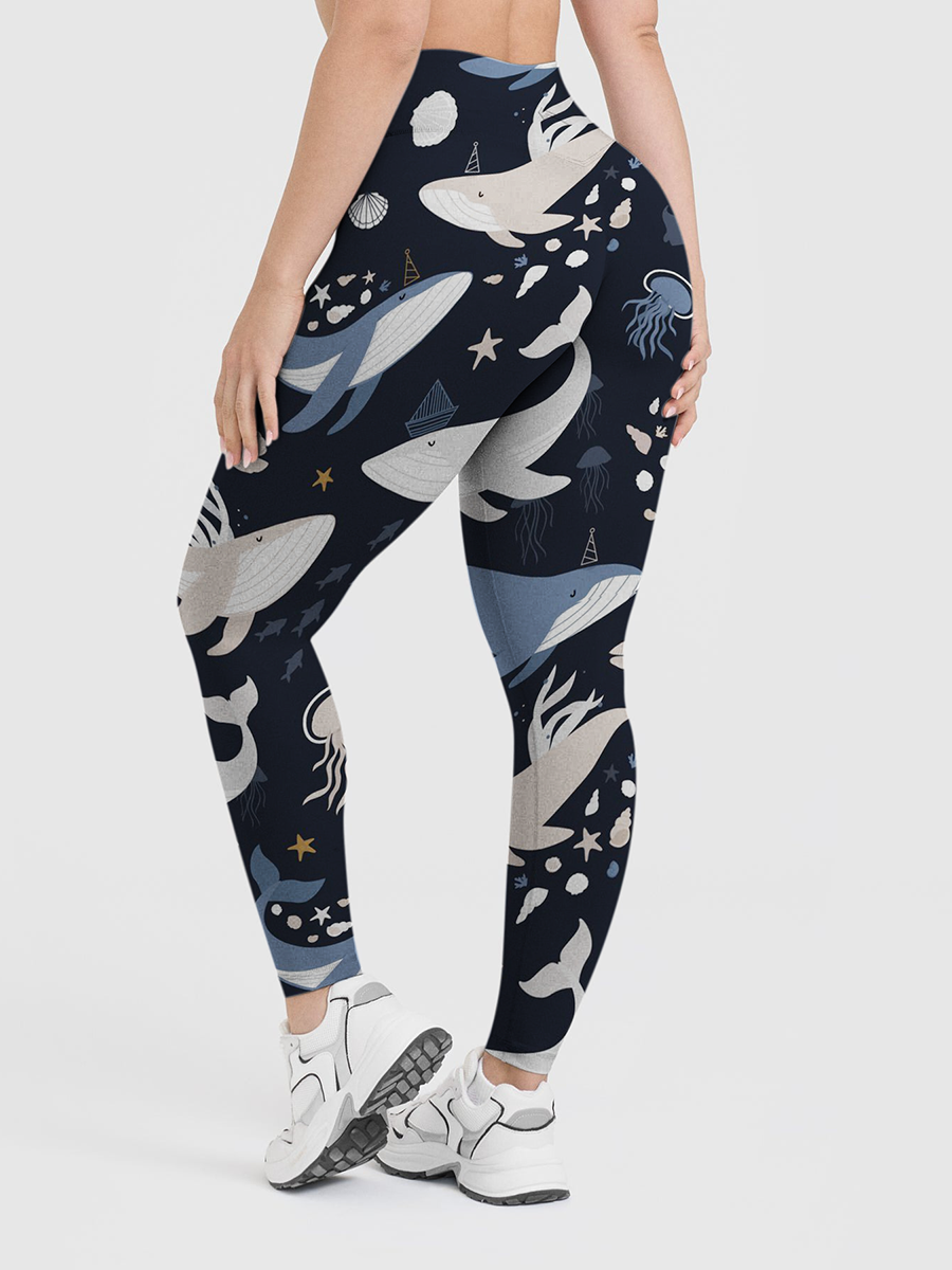 Vintage Minimalist Whale & Jellyfish Starburst Leggings