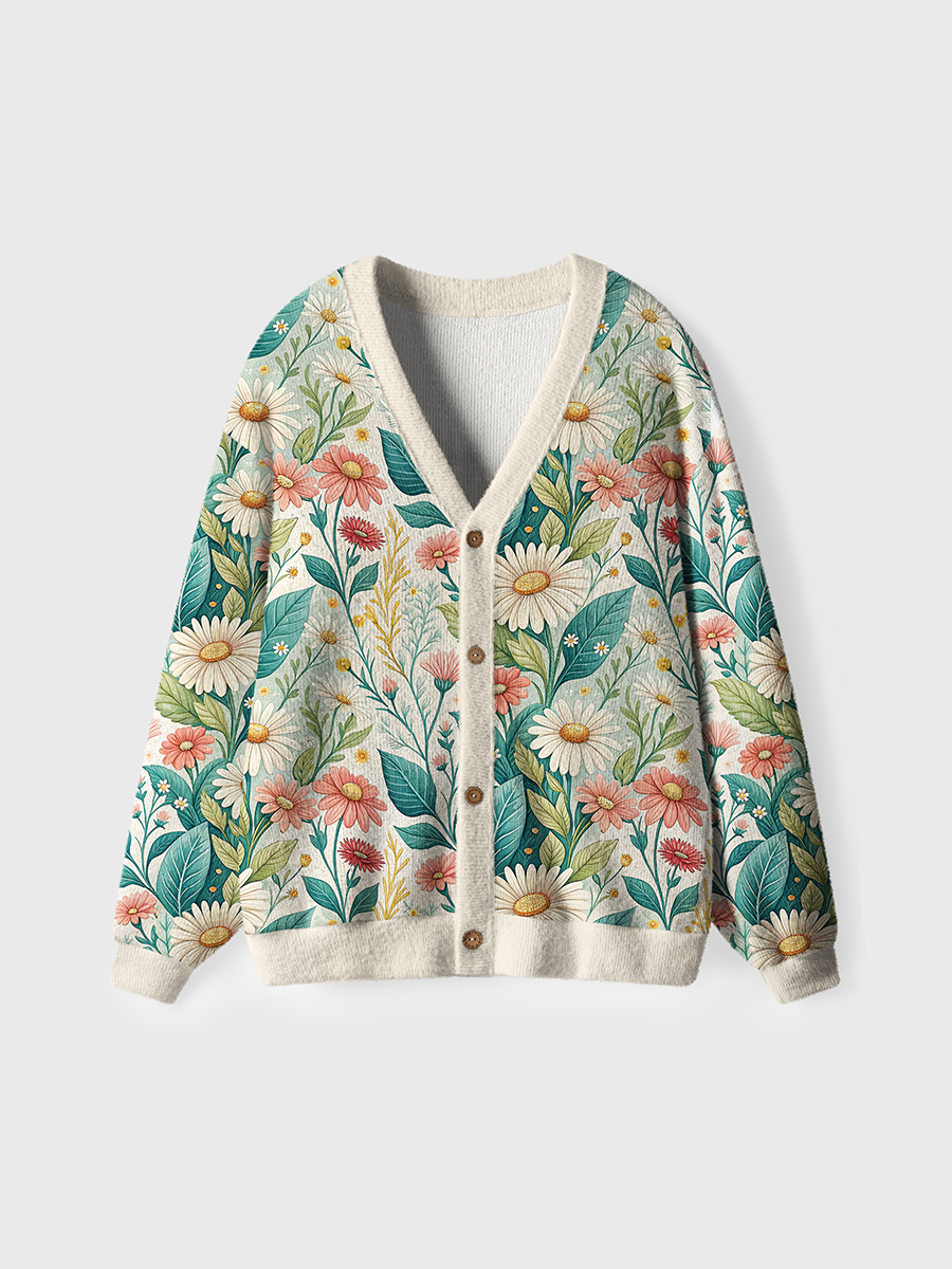 Vintage Daisy Garden Blooms Cute Cardigan Sweaters
