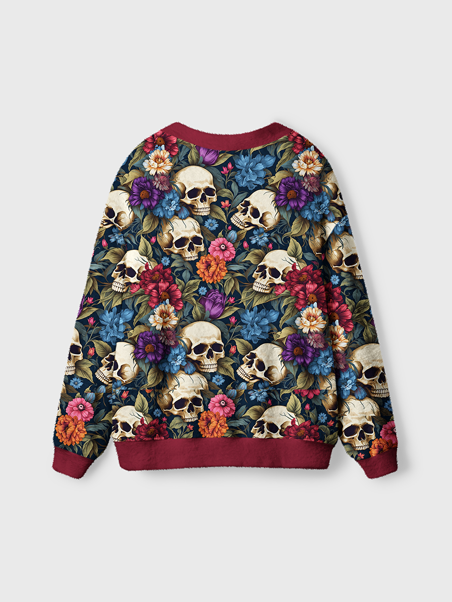 Vintage Oil Painting Floral Skull Cardigan Sweaters