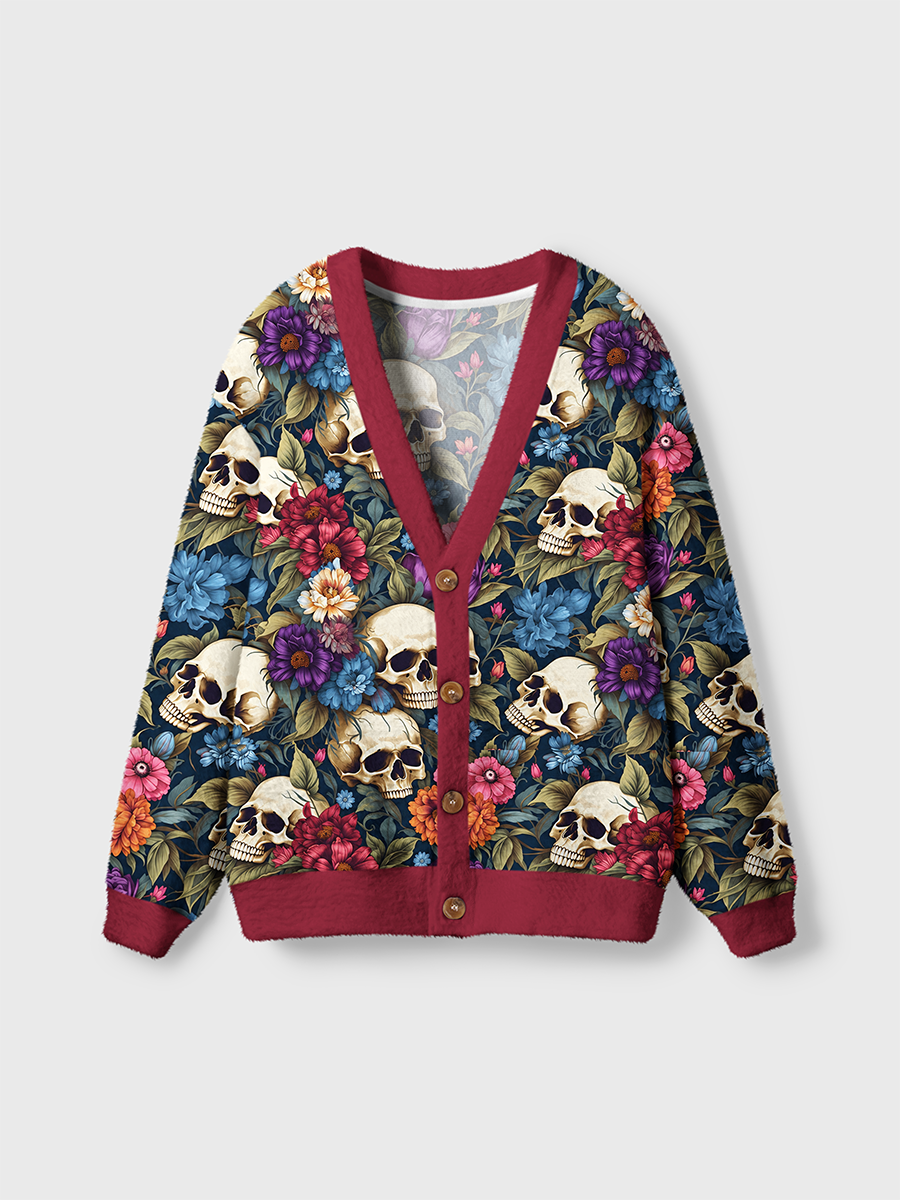 Vintage Oil Painting Floral Skull Cardigan Sweaters