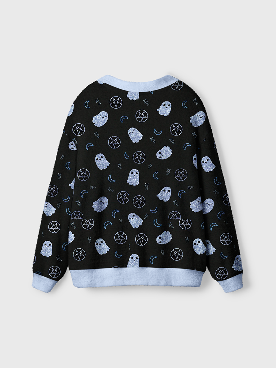 Vintage Glitter Cute Ghost Moon Pentagram Cardigan Sweaters