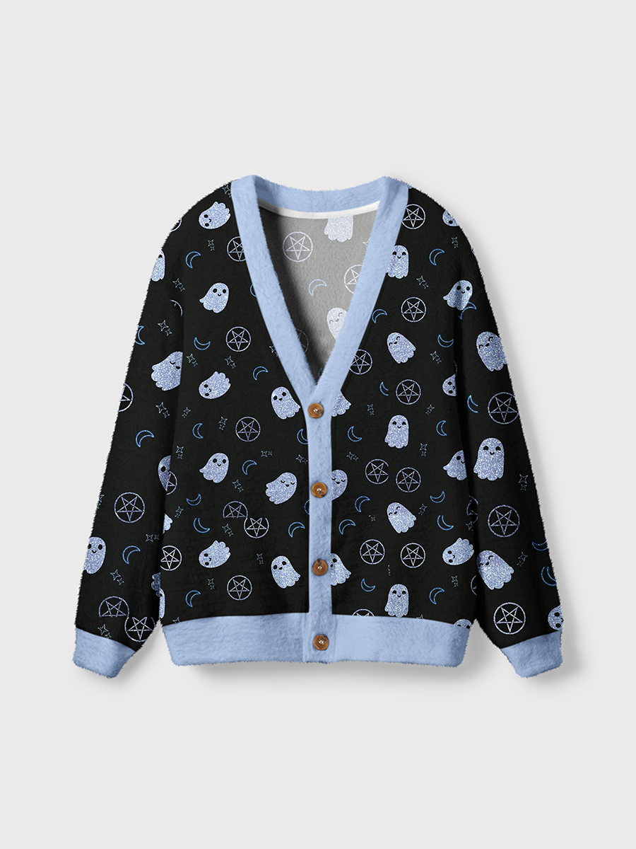 Vintage Glitter Cute Ghost Moon Pentagram Cardigan Sweaters