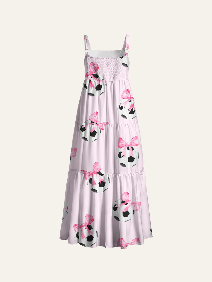 Watercolor Soccer & Ribbon Ajustable Wide Straps Maxi Dress