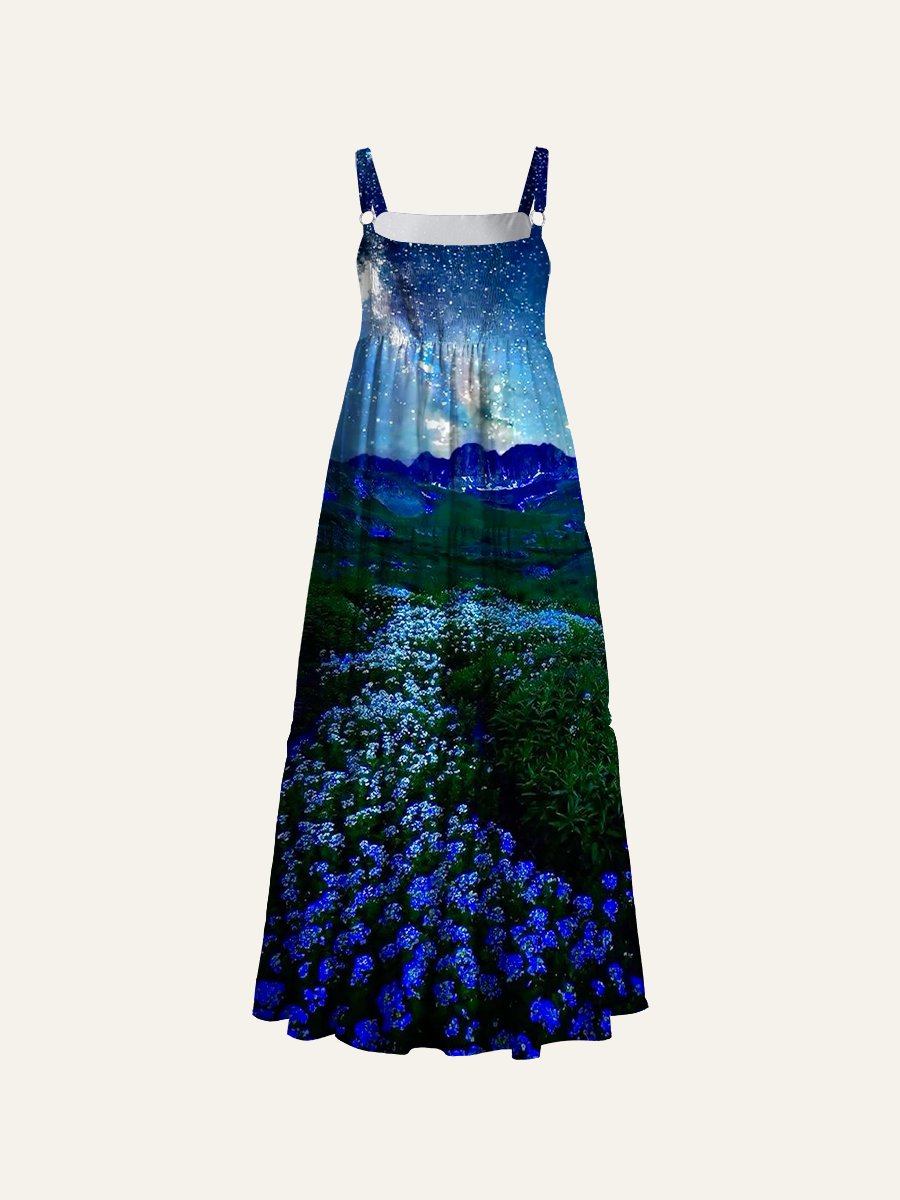 Alpine Galaxy River Of Flowers Adjustable Wide Straps Maxi Dress