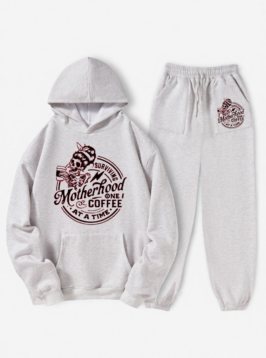 Vintage Surviving Motherhood One Coffee At A Time Fleece Hoodie Suit