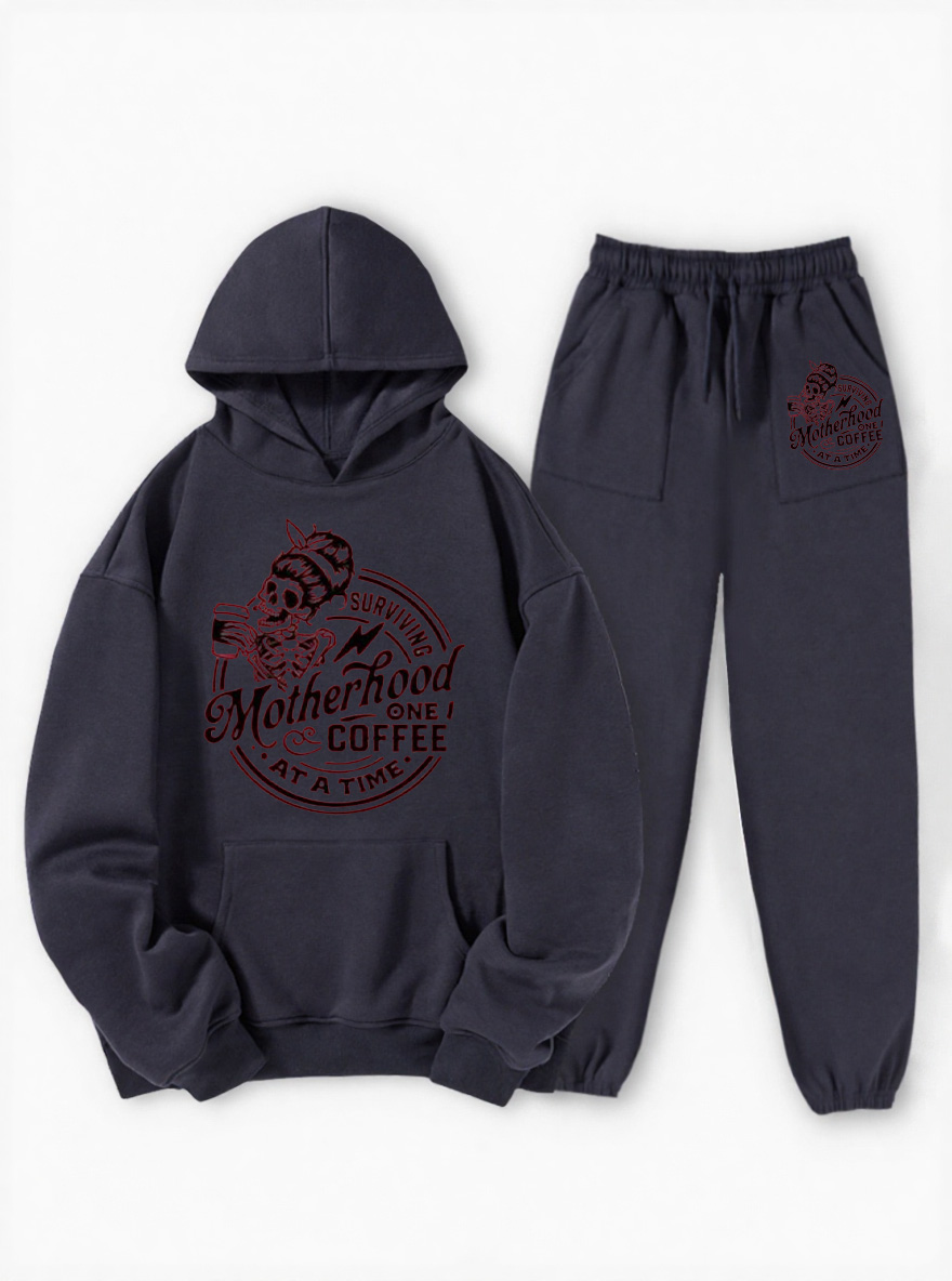 Vintage Surviving Motherhood One Coffee At A Time Fleece Hoodie Suit