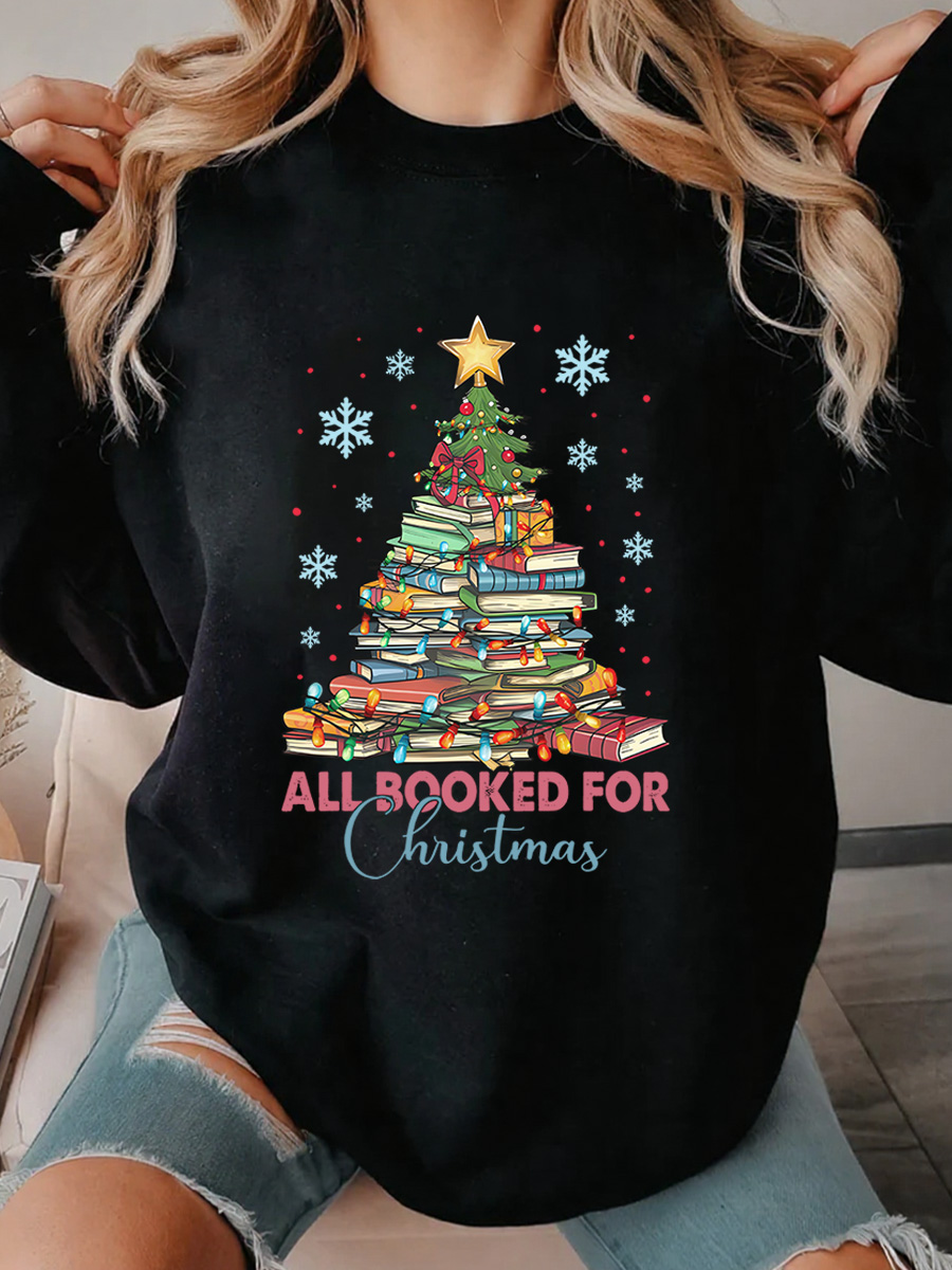 Vintage All Booked For Christmas Oversize Graphic Sweatshirt