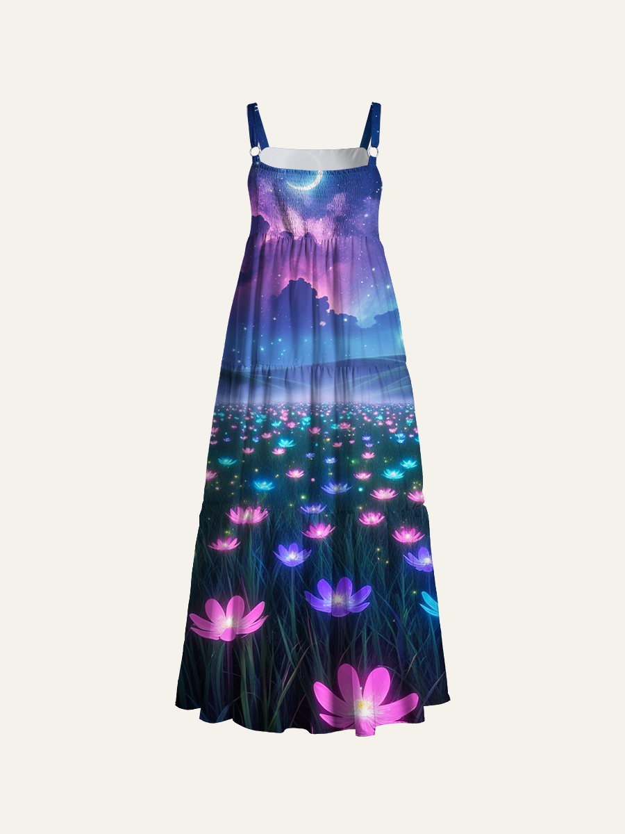 Neon Moonlight Bloom Adjustable Wide Straps Maxi Dress
