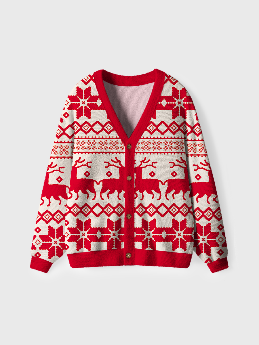 Vintage Red Christmas Reindeer Ugly Cardigan Sweaters