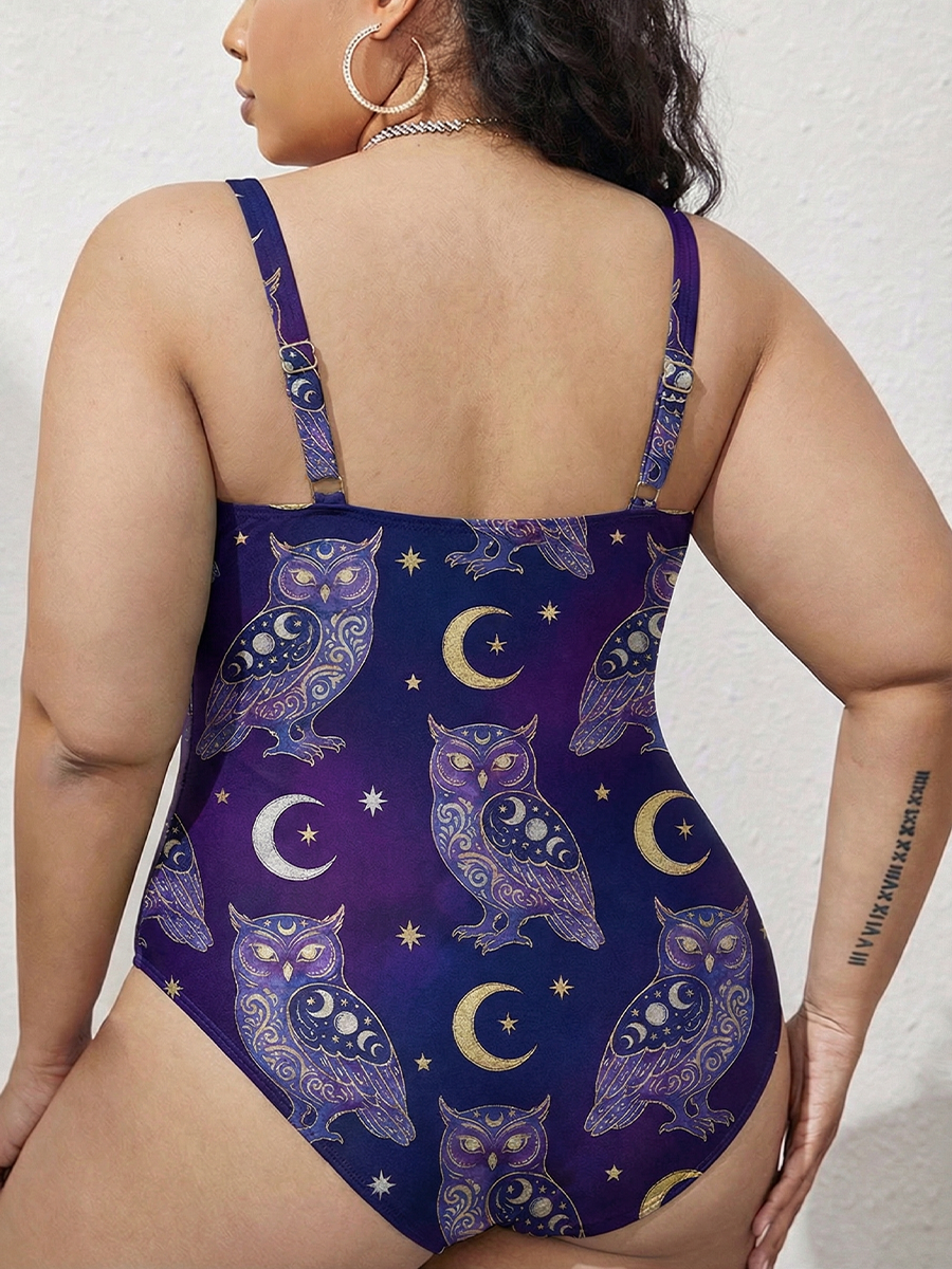 Vintage Mystical Owl With Moon Symbols Gathered Swimsuit