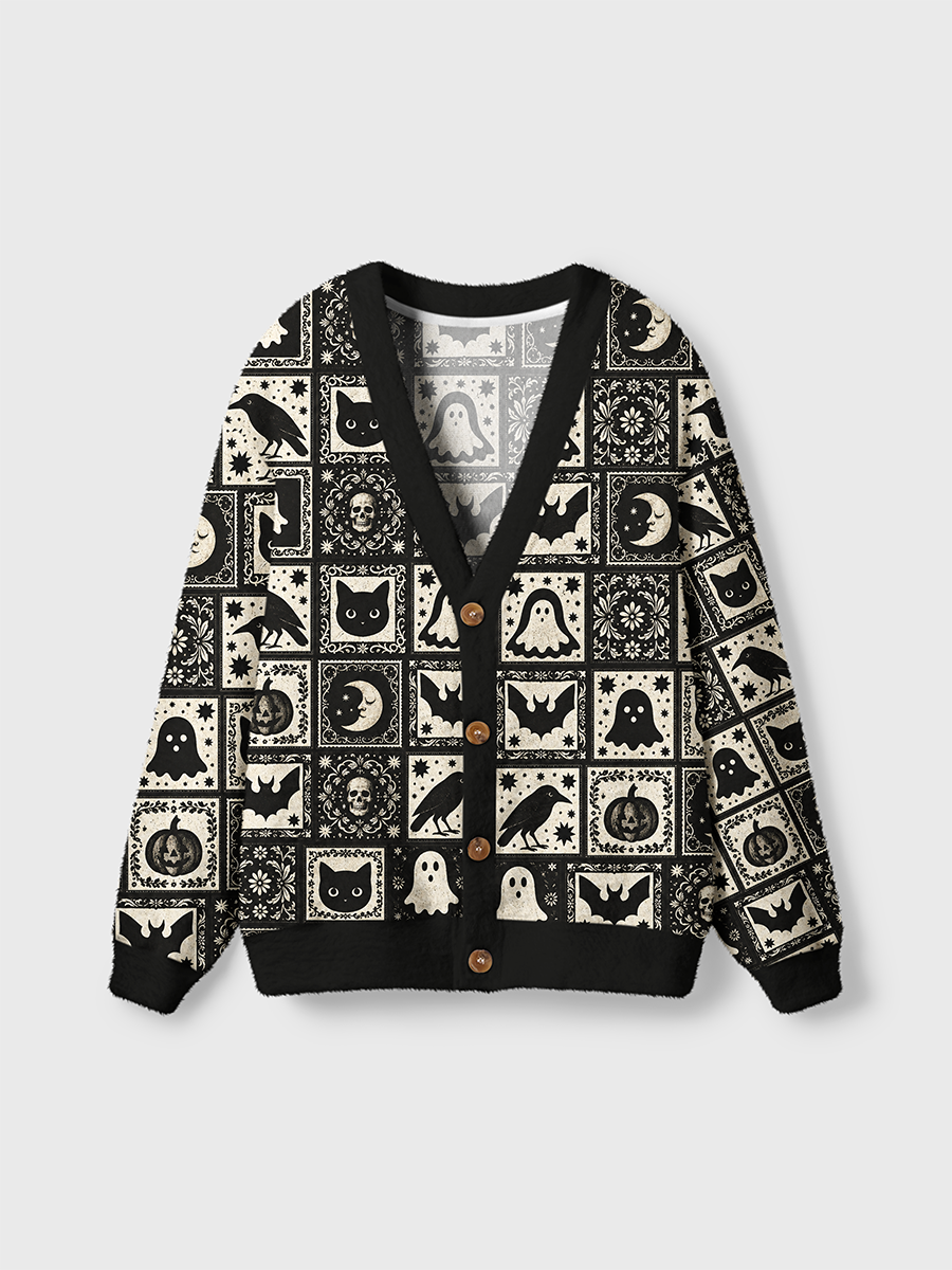 Vintage Block Print Halloween Cardigan Sweaters