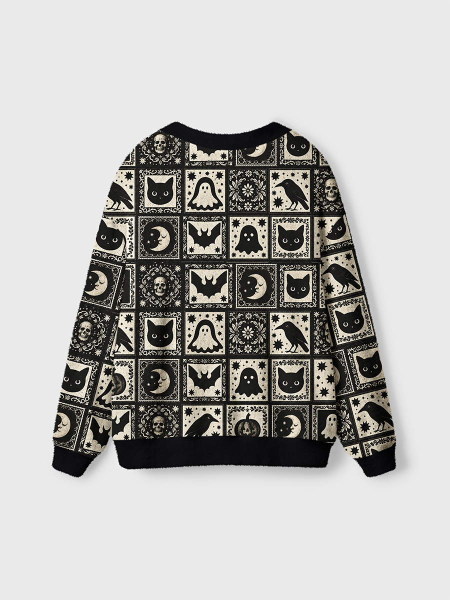 Vintage Block Print Halloween Cardigan Sweaters