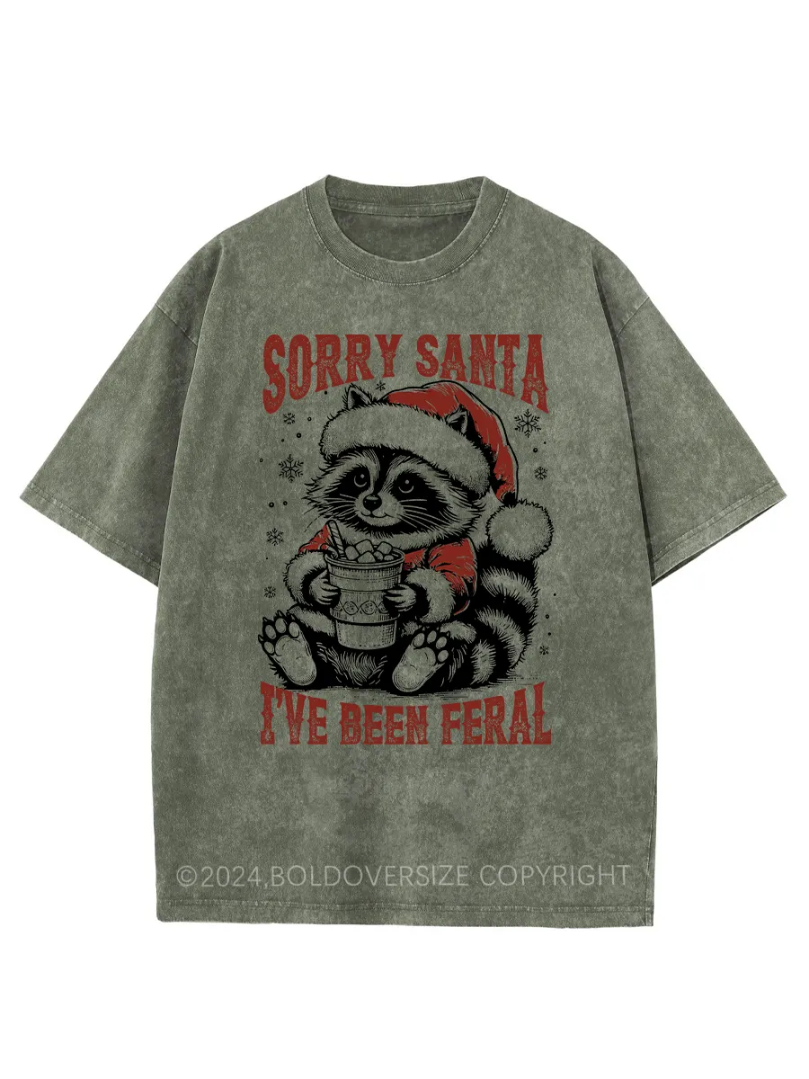 Vintage Sorry Santa I'Ve Been Feral Washed T-Shirt