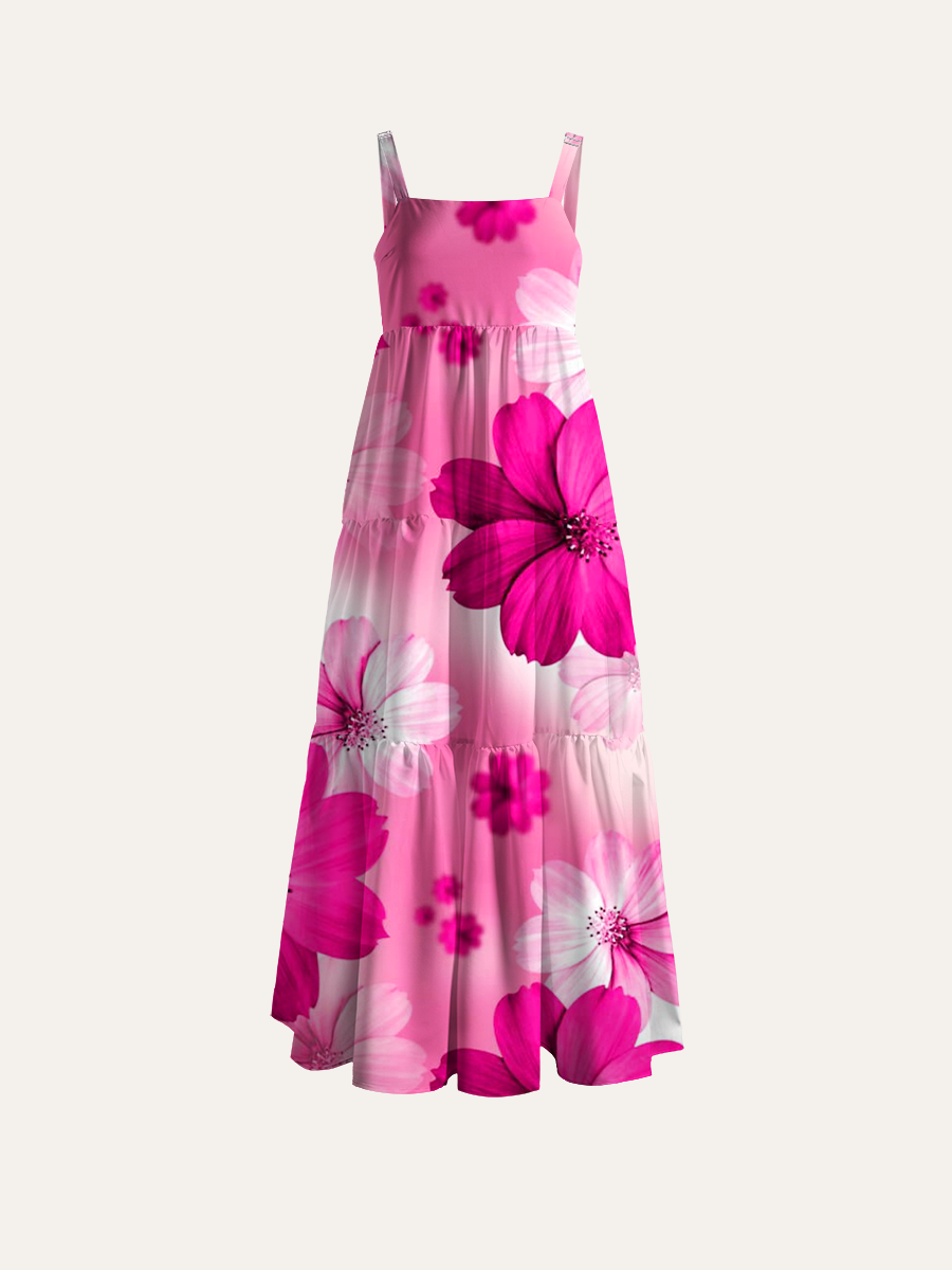 Soft Romantic Pink Cosmos Gradient Adjustable Wide Straps Maxi Dress