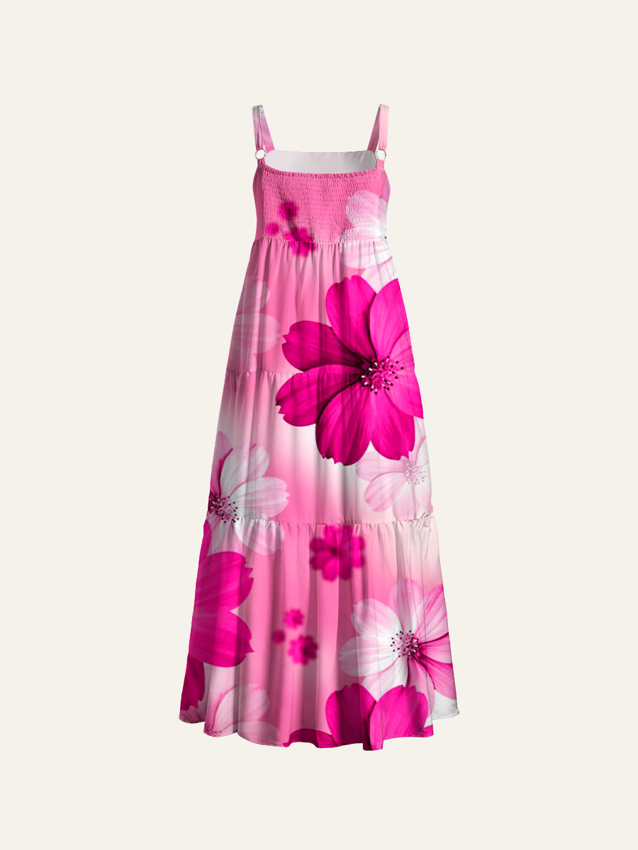 Soft Romantic Pink Cosmos Gradient Adjustable Wide Straps Maxi Dress