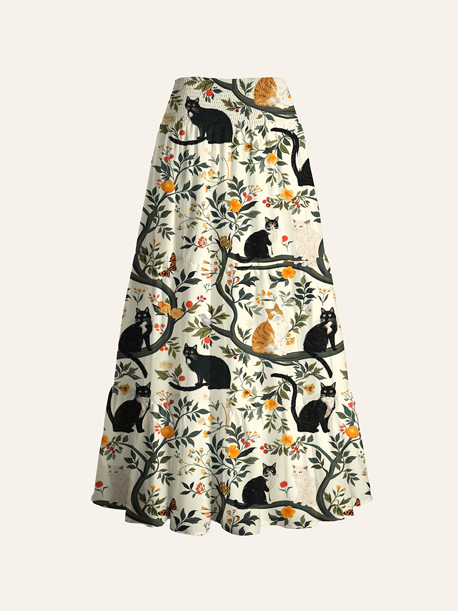 Whimsical Cat Garden Convertible Maxi Skirts
