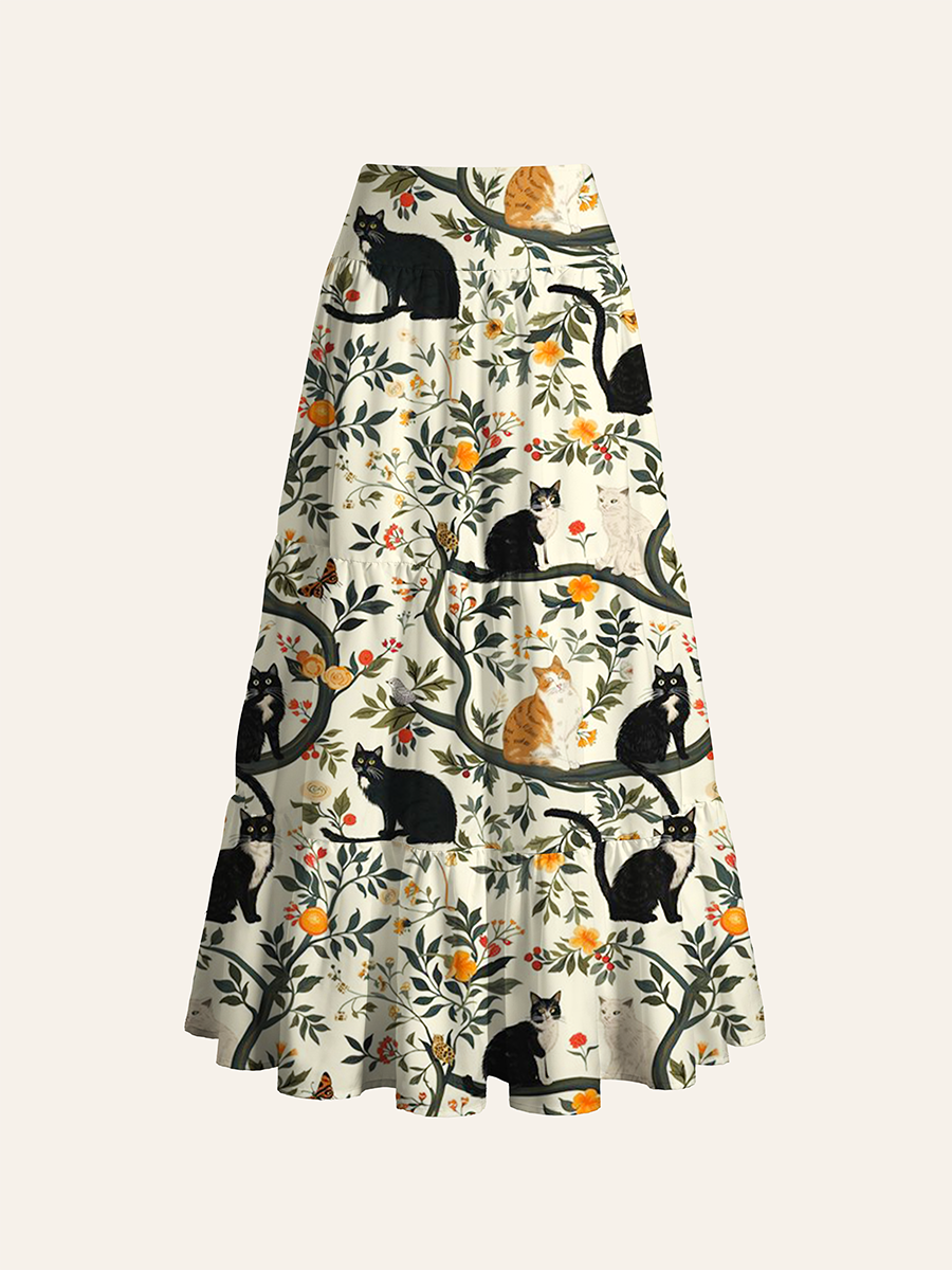 Whimsical Cat Garden Convertible Maxi Skirts