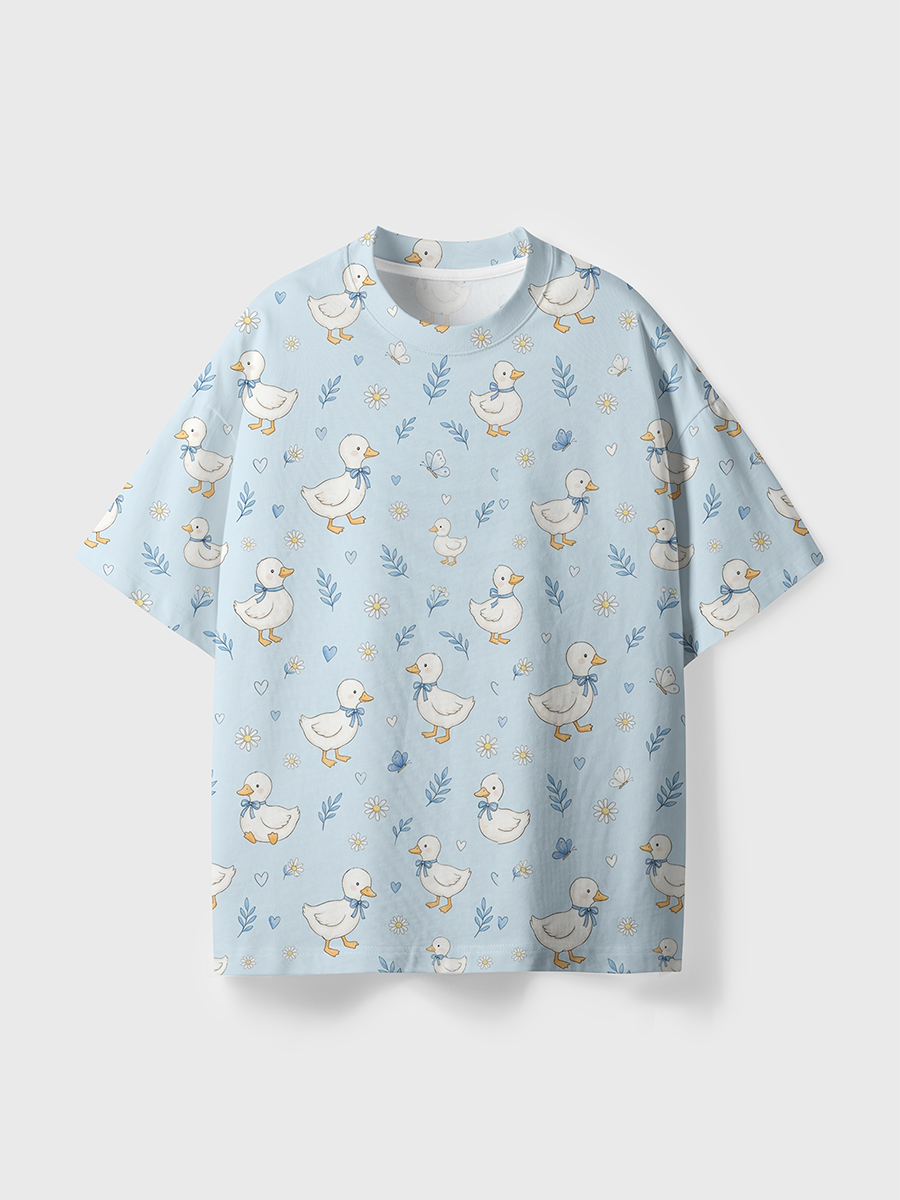 Vintage Bow White Duck Daisy Kid All Over Print T-Shirt