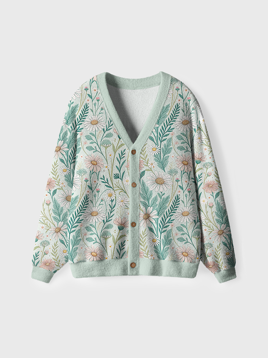 Vintage Soft Daisy Pattern Cute Cardigan Sweaters