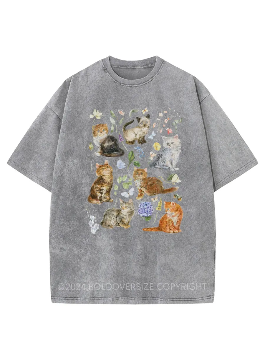 Vintage Cottagecore Cats Washed T-Shirt