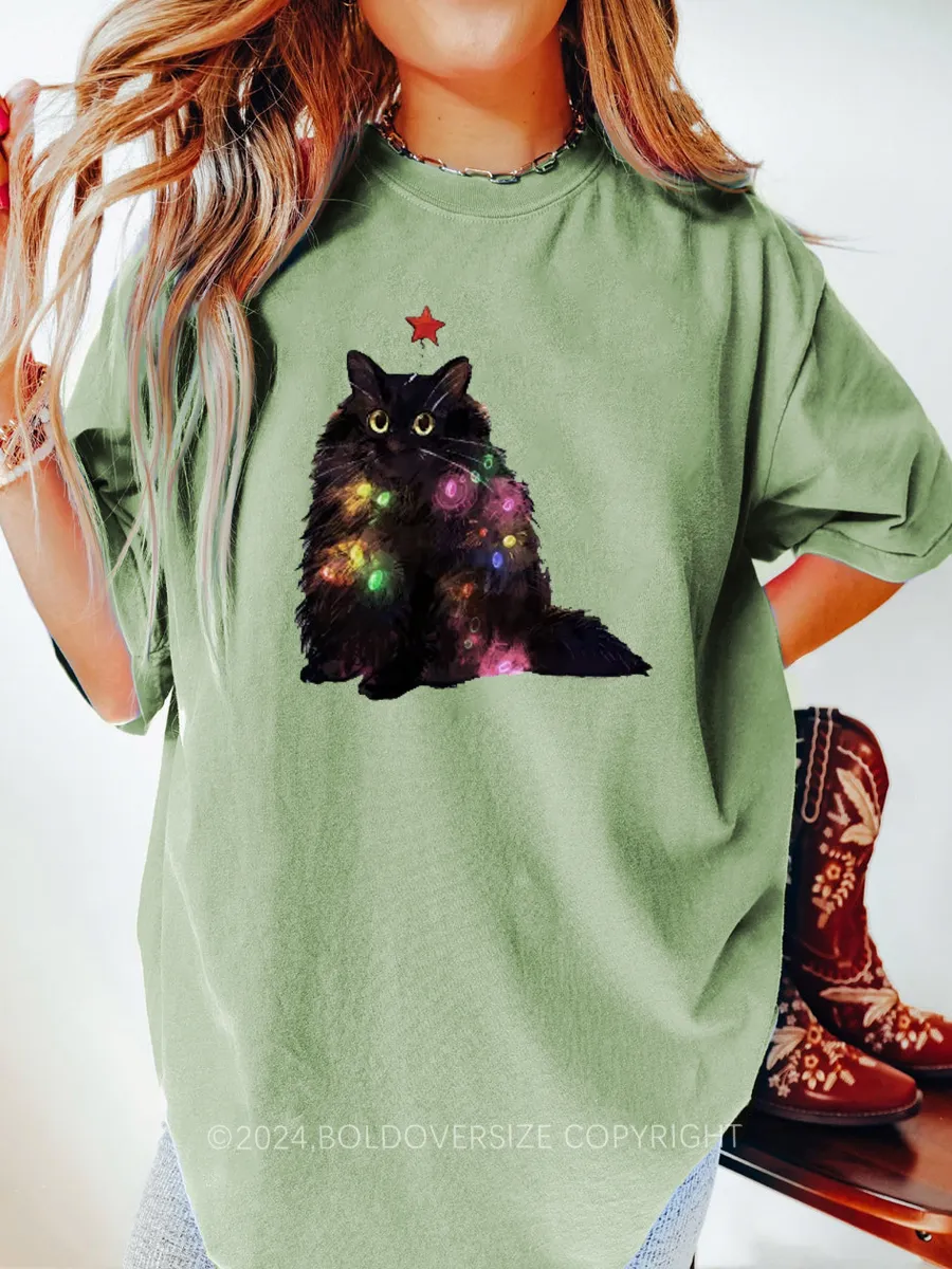Vintage Christmas Lights Cat Tee