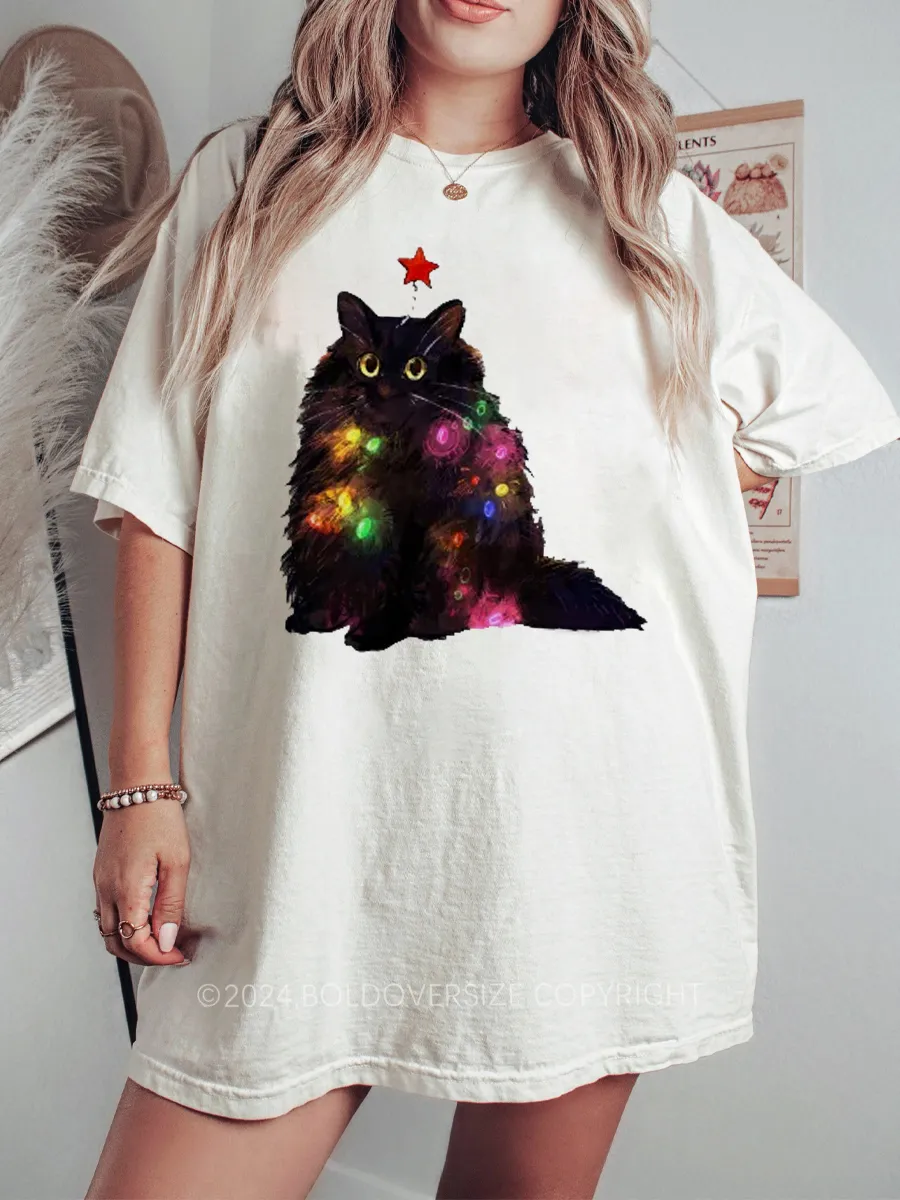 Vintage Christmas Lights Cat Tee