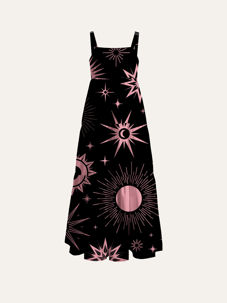 Rose Gold Celestial Mystique Adjustable Wide Straps Maxi Dress