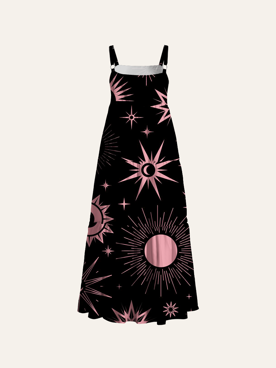 Rose Gold Celestial Mystique Adjustable Wide Straps Maxi Dress