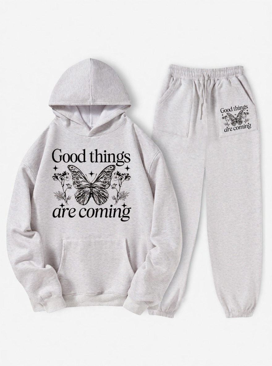 Vintage Good Things Are Coming Fleece Hoodie Suit