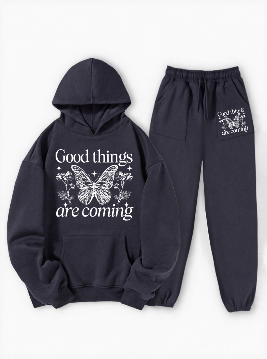 Vintage Good Things Are Coming Fleece Hoodie Suit