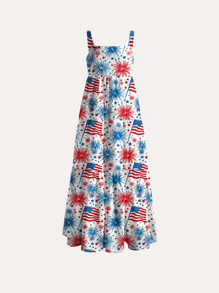 Patriotic 4Th Of July Celebration Adjustable Wide Straps Maxi Dress
