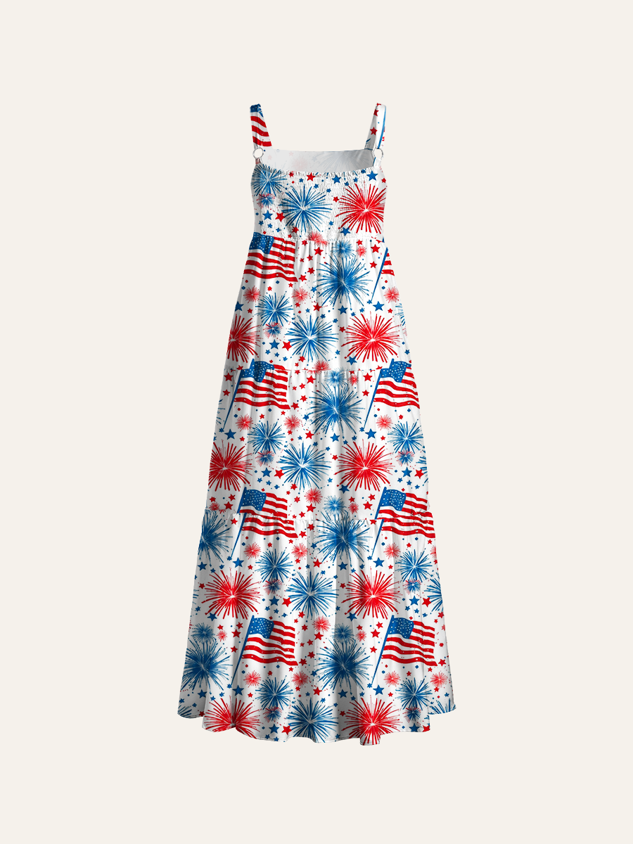 Patriotic 4Th Of July Celebration Adjustable Wide Straps Maxi Dress