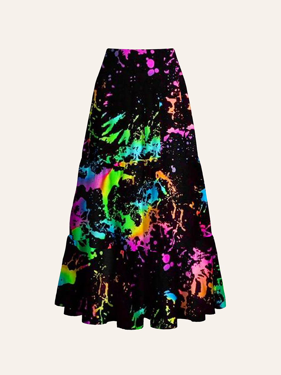 Vibrant Rainbow Splatters Convertible Maxi Skirts