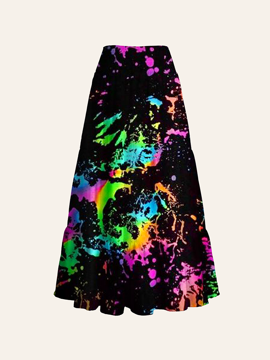 Vibrant Rainbow Splatters Convertible Maxi Skirts